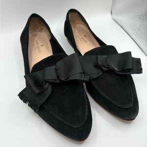 KATE SPADE Cosetta Too Black Suede Bow Loafers